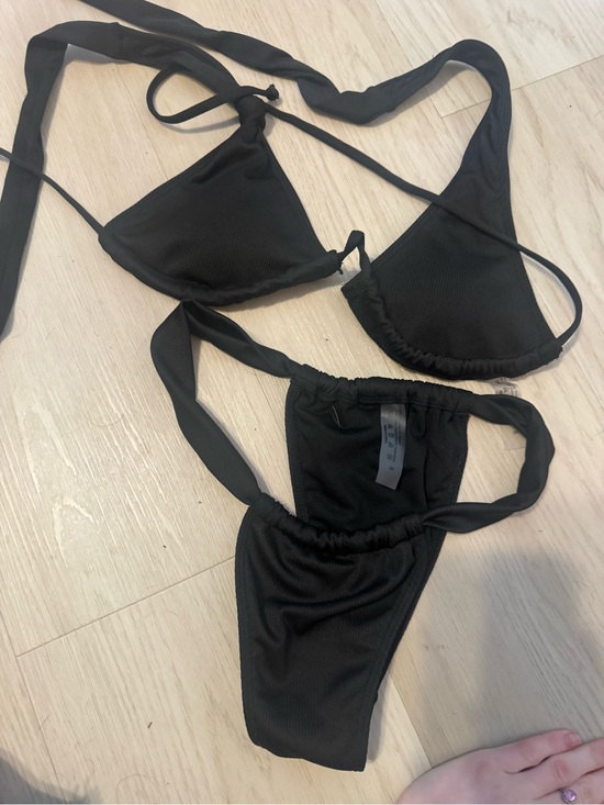 Other - Black Ribbed Triangle Bikini Set